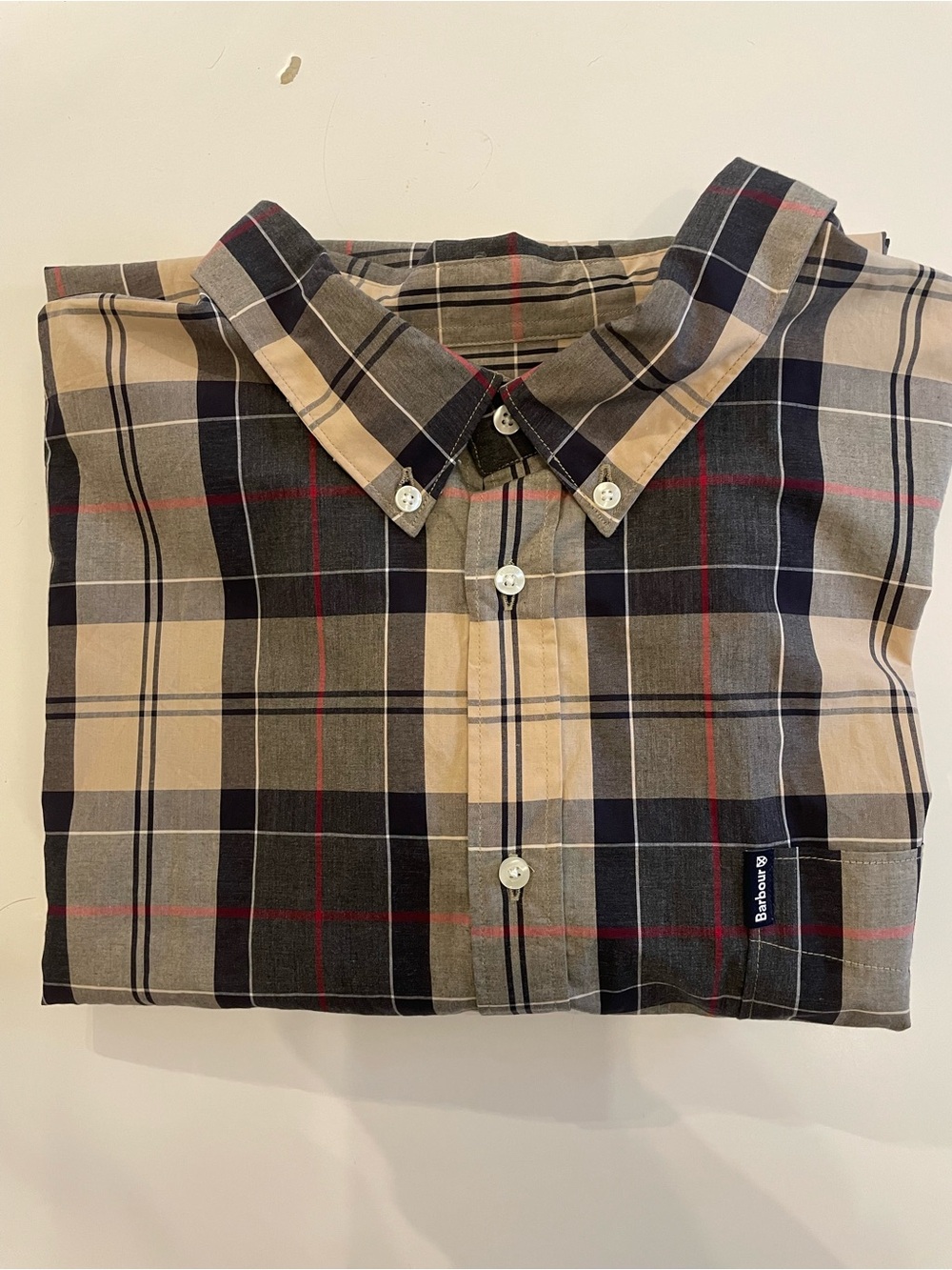 Barbour Beige Navy Plaid Button-Down Shirt for Men